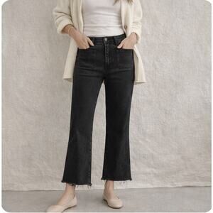 Dear John Sz 26 Patch pocket Blk flare frayed hem slightly cropped denim jean